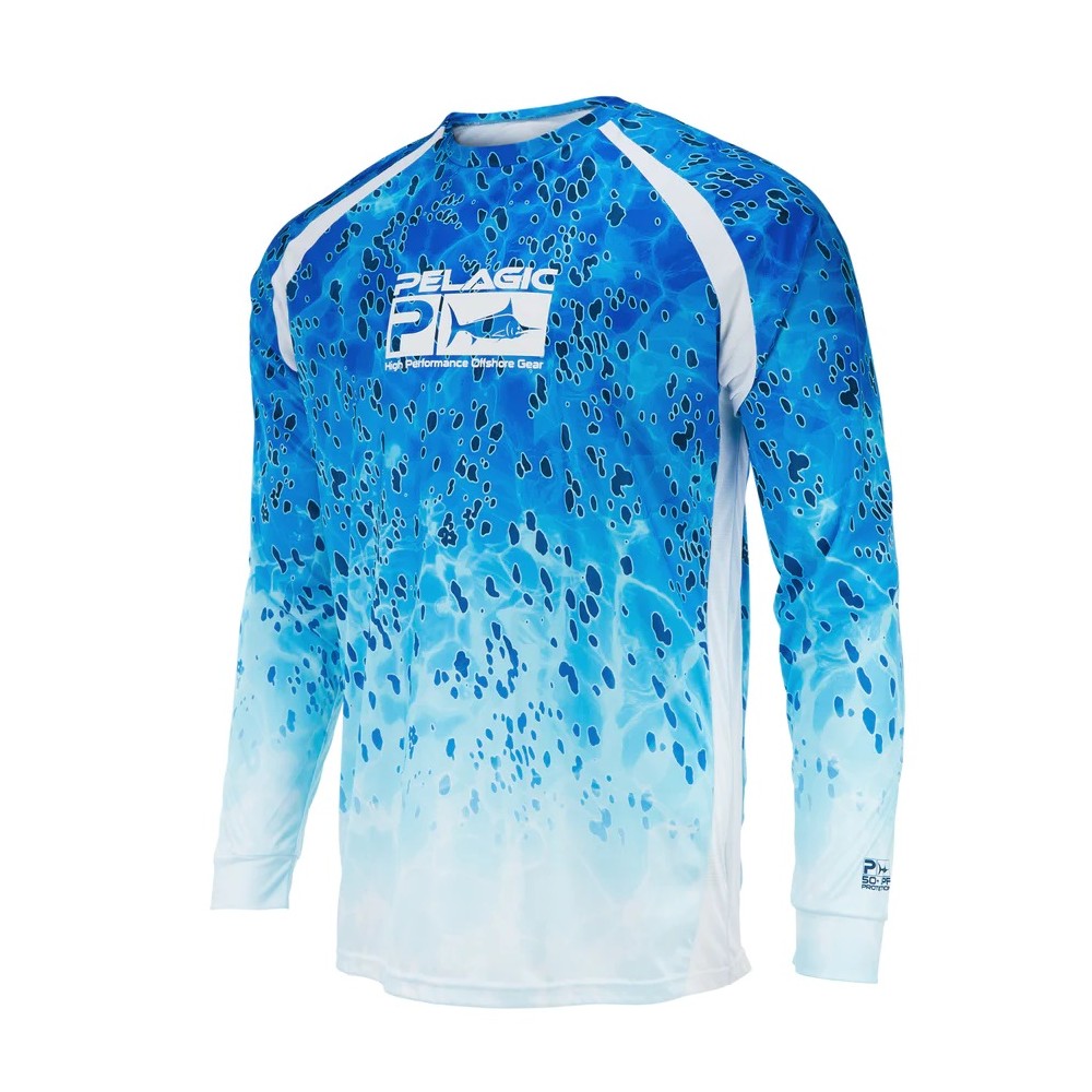 PELAGIC Fishing shirt Men's Long Sleeve Performance Shirt,UPF 50+ Uv  Protection Quick Dry Tops Blue camouflage Fishing Shirts